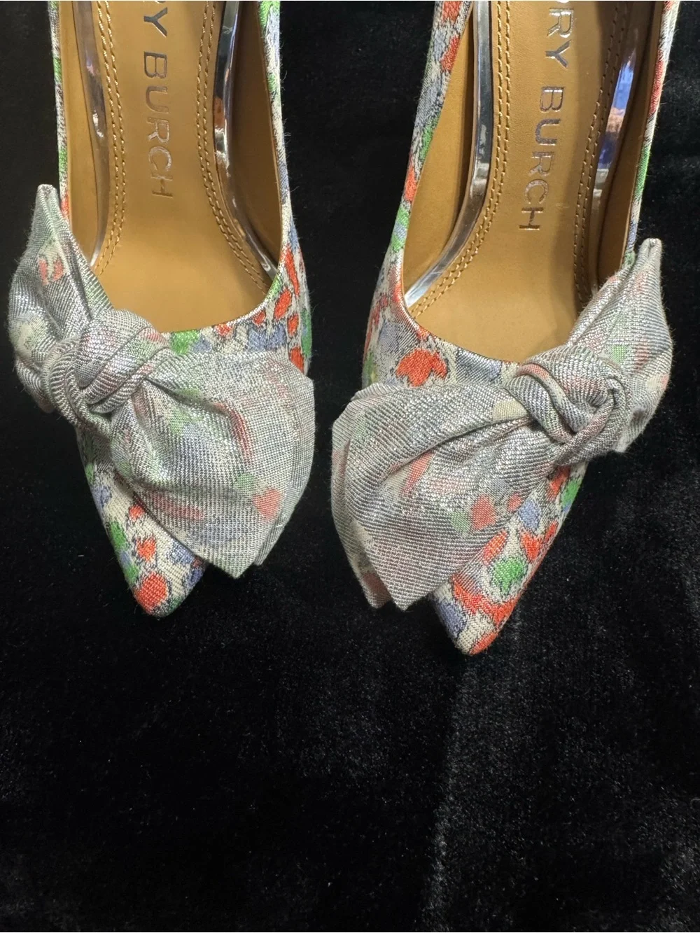 Tory Burch Clara Floral Metallic Bow d’Orsay Pumps Heels Size 5M Style 56255